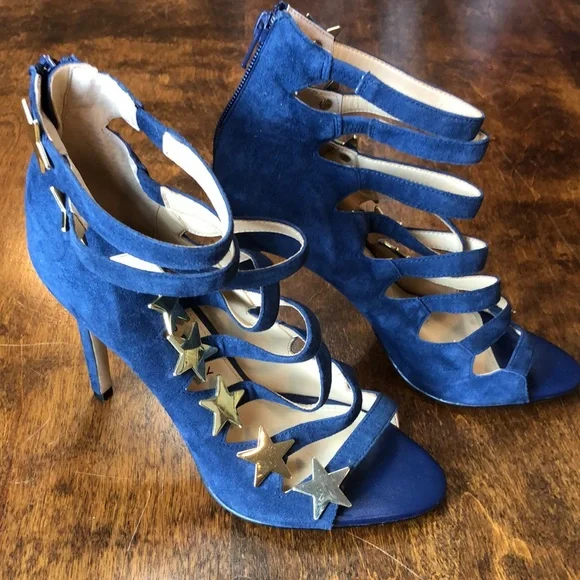 Katy Perry Collections Navy Blue Suede Star-Strap High Heel Sandals - Picture 5 of 16